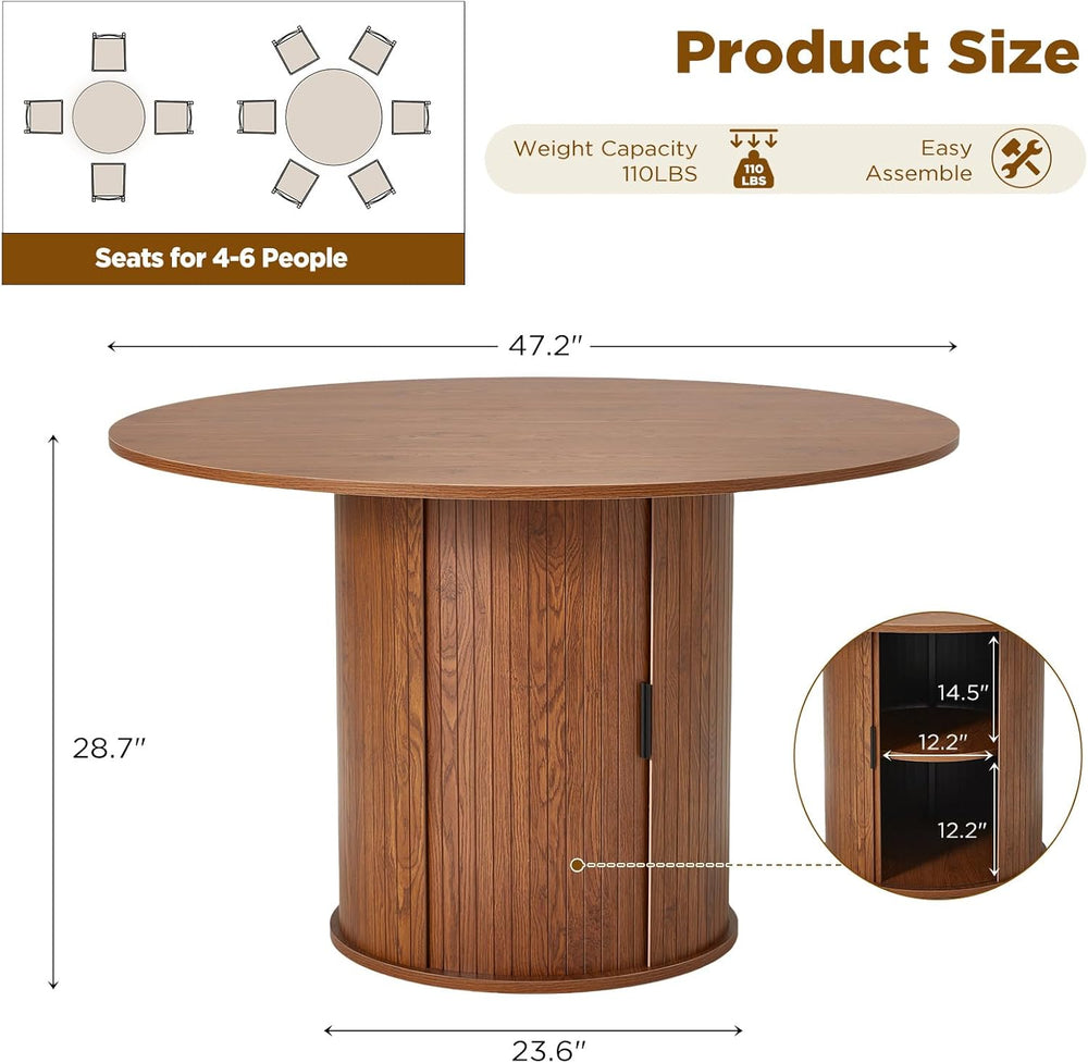 AVAWING 47-inch Round Dining Table for 4-6, Circle Fluted Kitchen Table with ...