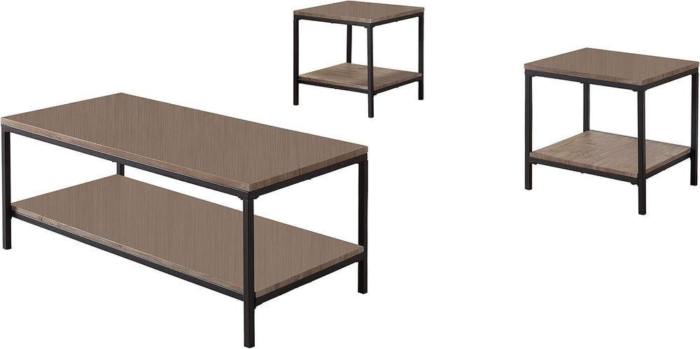 Kings Brand Furniture 3-Piece Gray Wood & Black Metal Occasional Table Se...