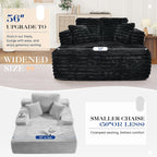 Oversized Chaise Lounge Indoor, Modern Plush Faux Fur Fabric Deep Seat Boneless Memory Foam Sleeper Chaise Lounge Sofa Chair with Pillows for Living Room Bedroom Studio, No Assembly Couch, Black