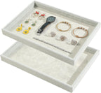 2pcs/Set Velvet Jewelry Tray, Grids Large Storage Tray for Bracelet Bangle Beads Display, Jewellery Organizer Box Tray for Home Drawer or Shop Store Selling Show (Grey Velvet)