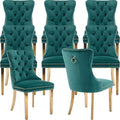 Mid Century Modern Dining Chairs Set of 8, Green Velvet Upholstered Tufted Back, Kitchen & Dining Room Chairs, Gold Metal Legs, Nailhead Trim, Sillas para Comedor (Green, 8 Pcs)