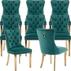 Mid Century Modern Dining Chairs Set of 8, Green Velvet Upholstered Tufted Back, Kitchen & Dining Room Chairs, Gold Metal Legs, Nailhead Trim, Sillas para Comedor (Green, 8 Pcs)