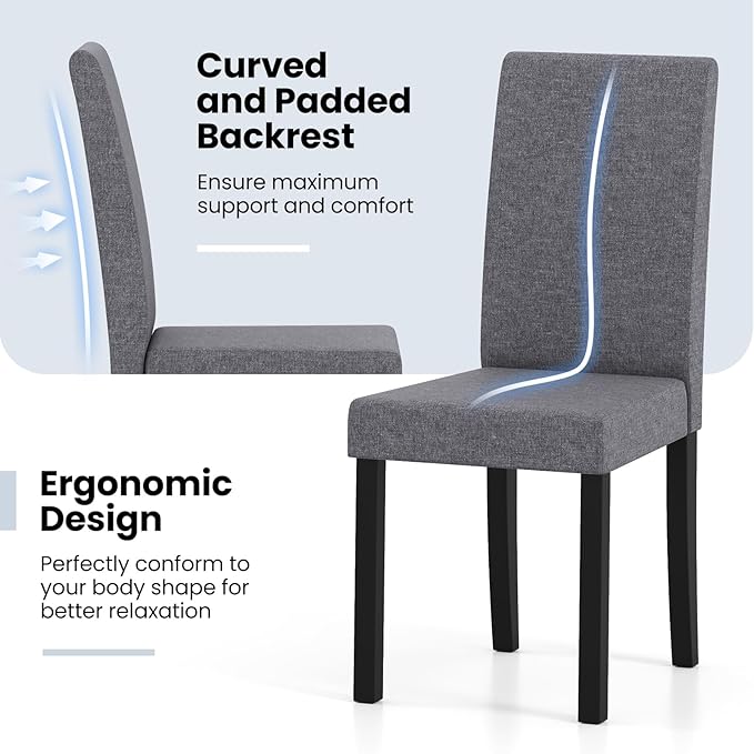 Giantex Upholstered Dining Chair Set of 2, Mid Century Modern Fabric Kitchen ...