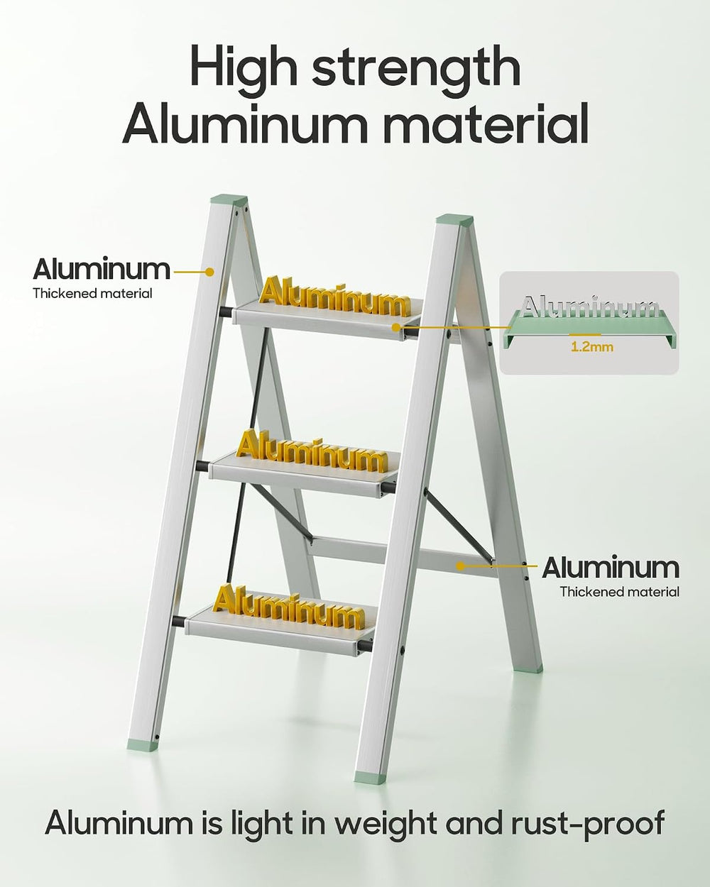 HillhutApex Aluminum Step Stool Foldable,3 Step Ladder (Pale Green)