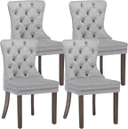 KCC Velvet Dining Chairs Set of 4, Upholstered High-end Tufted Dining Room Chair with Nailhead Back Ring Pull Trim Solid Wood Legs, Nikki Collection Modern Style for Kitchen, Light Grey
