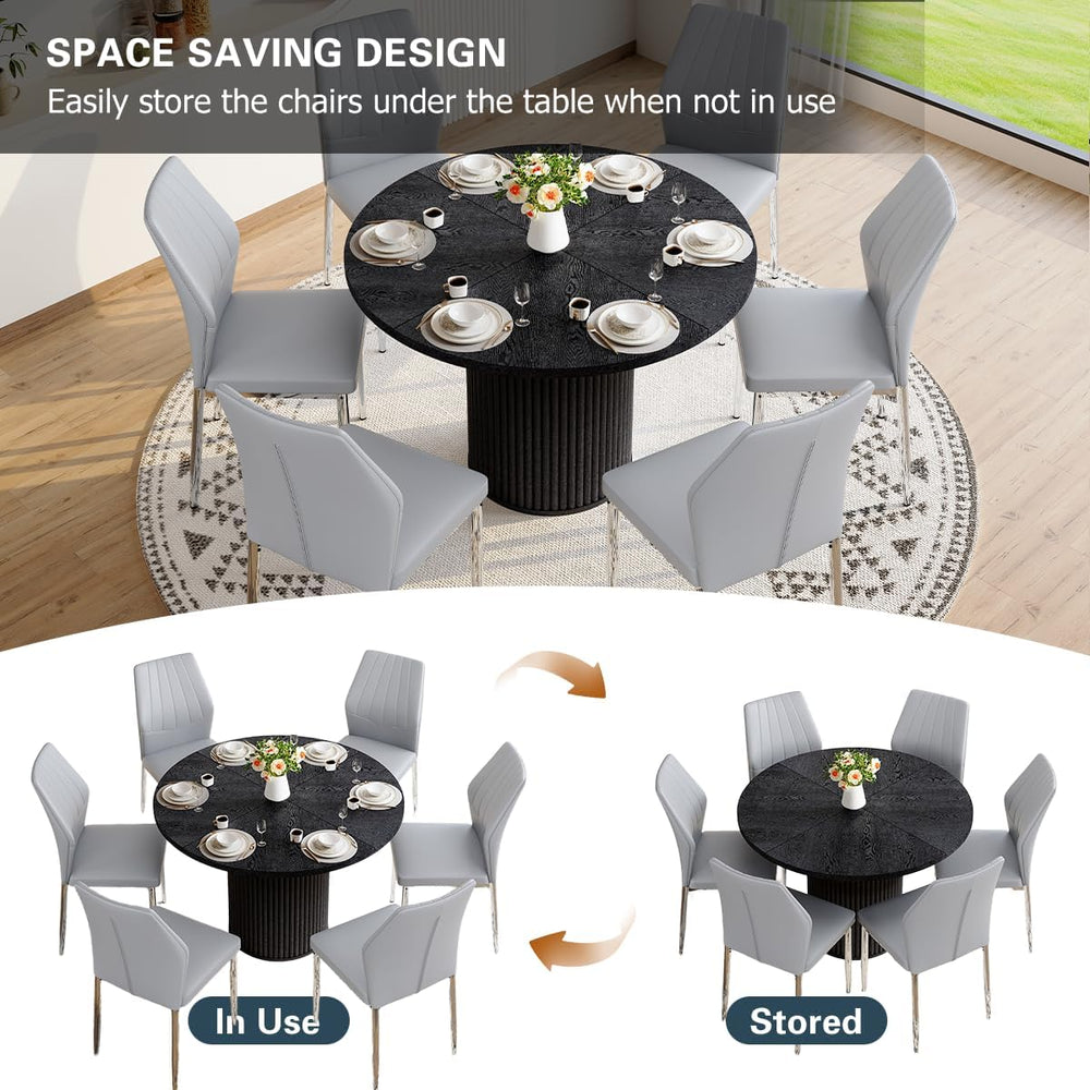 Round Dining Table Set for 6, Black Kitchen Table Set for 6 with 42''...