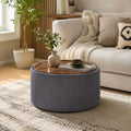 Homebeez 28” Round Storage Ottoman,Ottoman Coffee Table with Tray,Corduroy | Modern Ottomans with Storage with Anti-Slip Rubber Feet for Living Room, Bedroom, Apartment, Gray