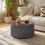 Homebeez 28” Round Storage Ottoman,Ottoman Coffee Table with Tray,Corduroy | Modern Ottomans with Storage with Anti-Slip Rubber Feet for Living Room, Bedroom, Apartment, Gray
