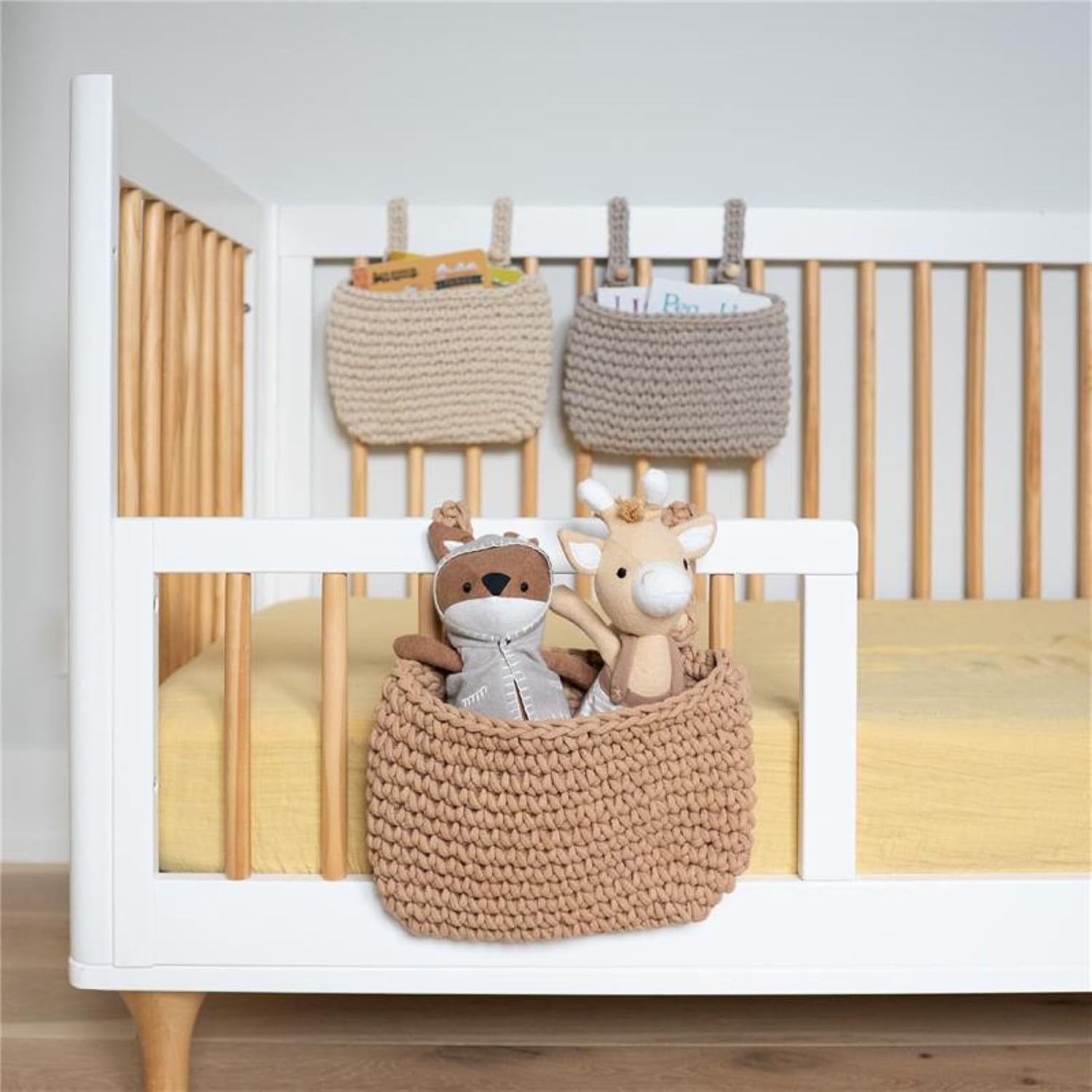 Crane Baby Hanging Bin Trio, Nursery Storage & Organization Products, Hanging Stuffed Animal Storage Solution, Nursery Pocket Organizer, Baby Organizers, Boho Decor Accent, Crib Accessories