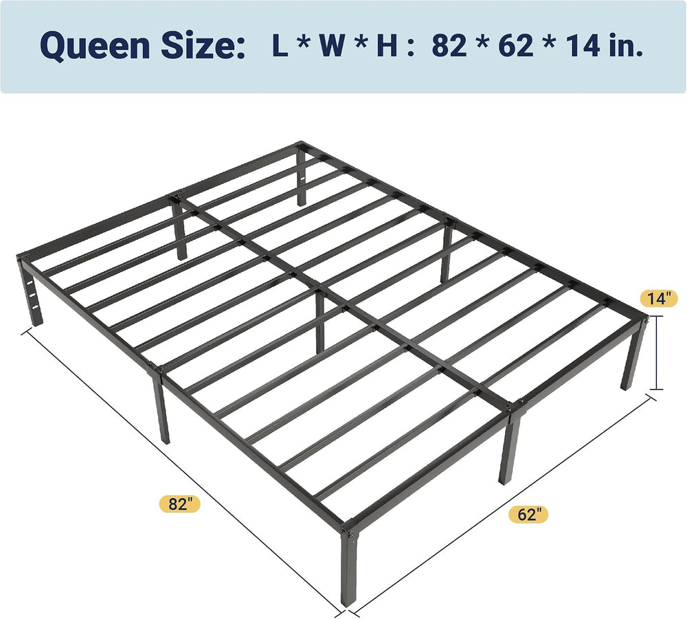Allewie Queen Bed Frame, 14 inch Metal Beds with Storage Space, Black