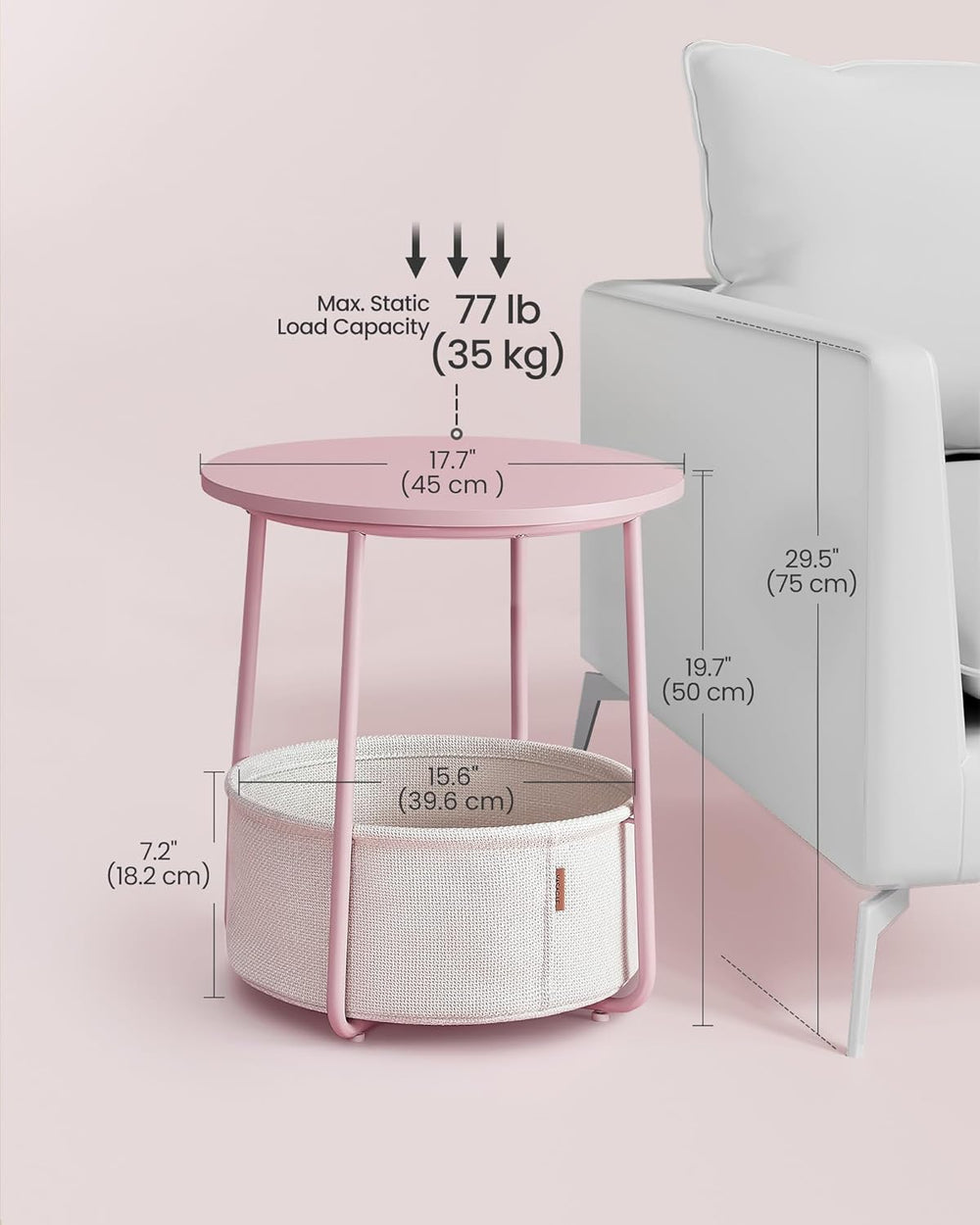 VASAGLE Nightstands, Set of 2 Small Round Side Tables with Fabric Basket, Bed...