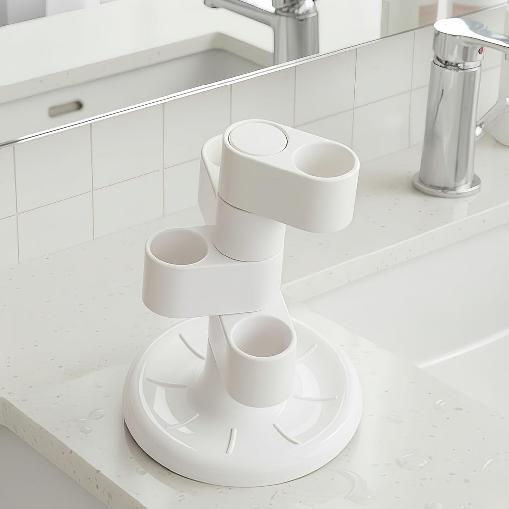 2-Pack 360° Rotating Toothbrush Organizer with Non-Slip Base, Bathroom Countertop Holder for Razors, Makeup Brushes and Toothbrush Storage, Compact Space-Saving Stand White