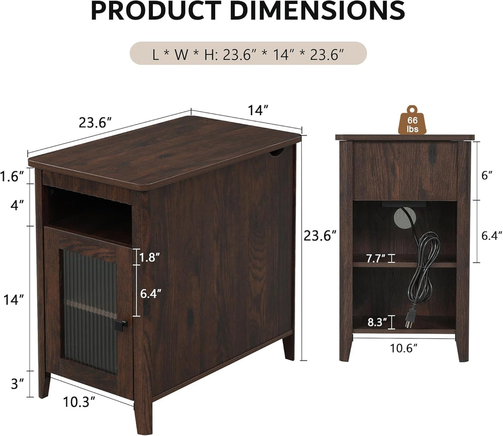 iPormis End Table with Charging Station, Narrow Side Table for Living Room, F...