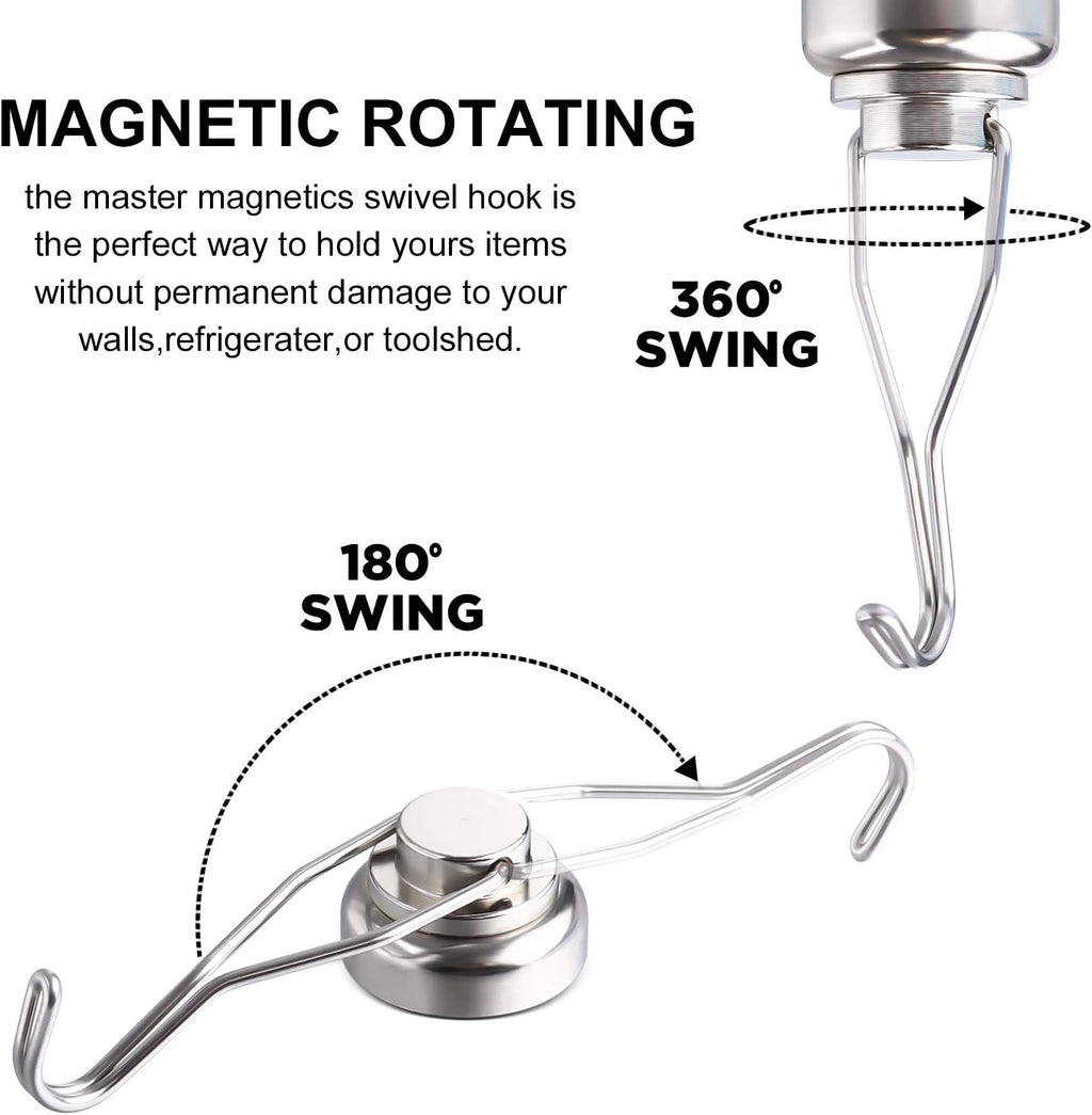 MIKEDE Magnetic Hooks Heavy Duty, 60 lb+ Strong Swivel Swing Neodymium Magnetic Hooks for Hanging, Strong Magnet Hanger for Cruise Cabins, Locker, Toolbox, Home, Kitchen - Pack of 10