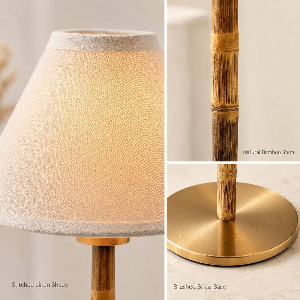Bamboo Cordless LED Table Lamp – Rechargeable 24-Hour Battery, Dimmable Warm ...