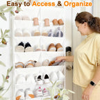 UVIAHOMI 20-30 Pairs Over the Door Shoe Organizer, Clear Pockets Hanging Shoe Storage for Closet, 10-Tier Door Shoes Rack, Handing Shoes Holder Fit All the Family's Sneakers, Boots, Heels, White