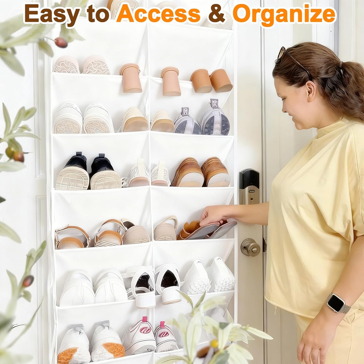 UVIAHOMI 20-30 Pairs Over the Door Shoe Organizer, Clear Pockets Hanging Shoe Storage for Closet, 10-Tier Door Shoes Rack, Handing Shoes Holder Fit All the Family's Sneakers, Boots, Heels, White