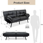 71" Convertible Futon Sofa Bed,Faux Leather Futon Couch Bed,Memory Foam Sleeper Sofa,Modern Folding Small Loveseat for Living Room,Office,Apartment,Matte Black