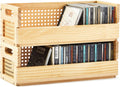 CroBlissful 2 Set Wooden CD Storage Box Holder Shelf with Carrying Handles, Rattan Design Cassette Tape Display Racks Organizer Shelf for Movie Cases, DVDs, Each Set Can Store up to 36 Pcs CDs
