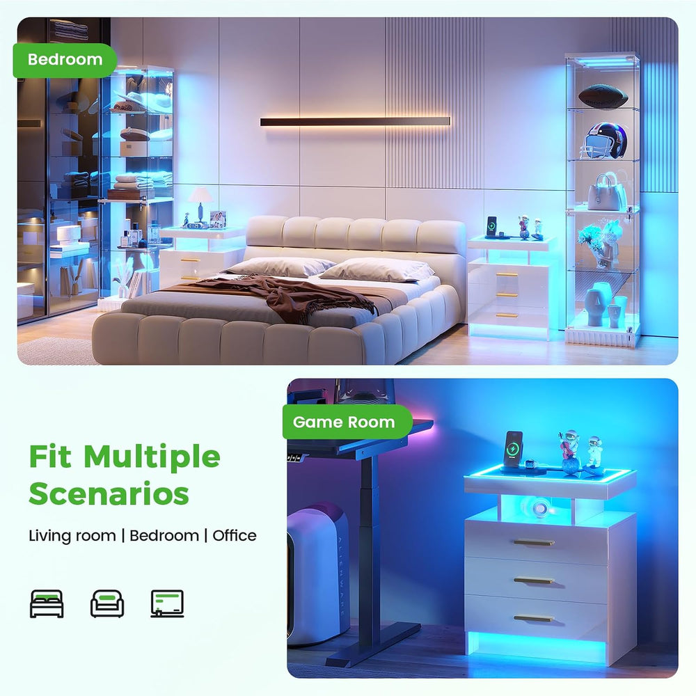 HNEBC LED Nightstand with 3 Color Motion Sensor Lights for Bedroom,White | Sm...