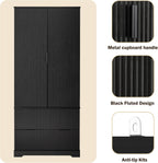 DSHADE 72'' Modern Fluted Kitchen Pantry Cabinet - 2 Drawers & 8-Door Spice Rack, Freestanding Storage Organizer for Bathroom, Dining Room, Office, Entryway, Black, Easy Assembly