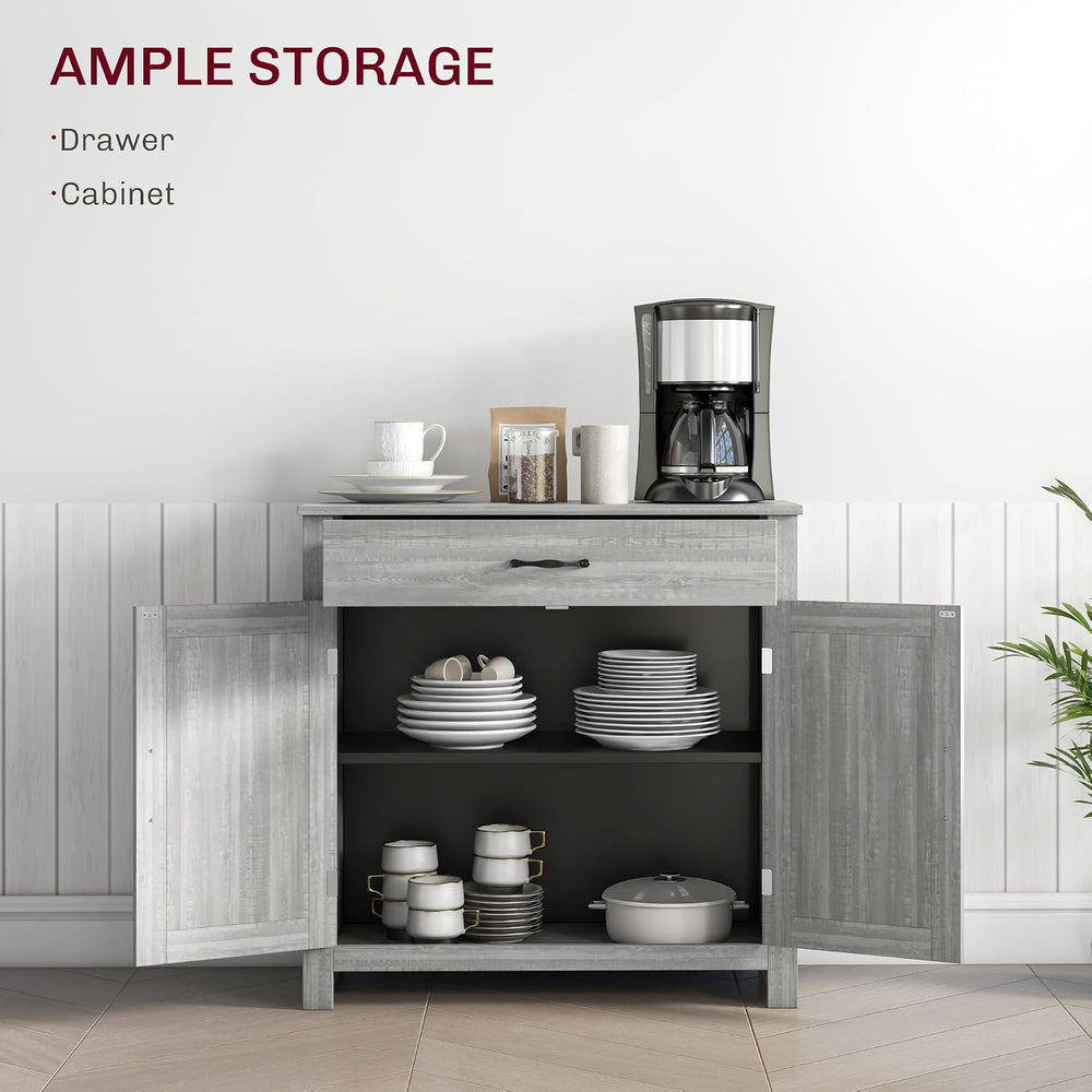HOMCOM Farmhouse Sideboard Buffet Cabinet Barn Door Gray