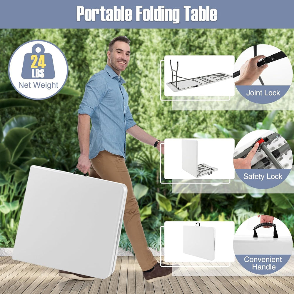 Goplus 6ft Plastic Folding Table, 350 LBS Outdoor Heavy Duty Folding Tables w...