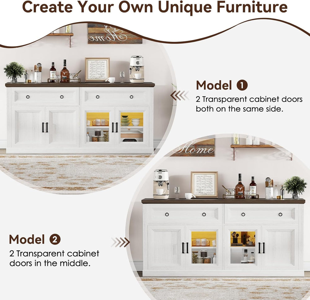 63'' Sideboard Buffet Cabinet with Storage, Modern Credenza with Outl...