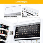 Giantex 15 LEDs Jewelry Armoire, Wall Mounted or Door Hanging, Lockable Jewelry Cabinet with Full Length Mirror, Large Storage Jewelry Organizer Box Armoire for Girls Women (14.5"W x 3.5"D x 47.5"H)