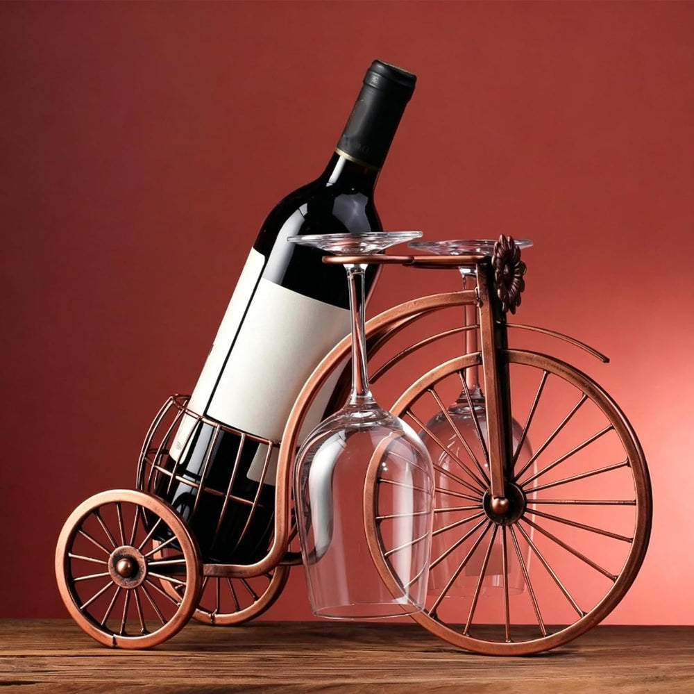 Metal Wine Rack, Tricycle Shaped Small Wine Bottle Holder | Welded Iron Frame...
