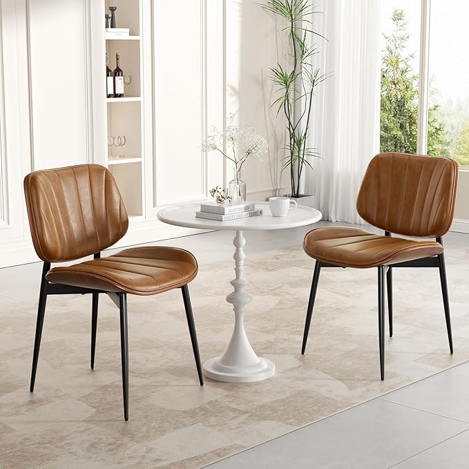 Dining Chairs Set of 2, Mid Century Modern Dining Room Chair, Upholstered Fau...