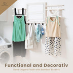 Bamboo Wall Mount Drying Rack for Laundry – Collapsible Foldable Clothes Dryer with 8 Arms & 5 Hooks, Space-Saving Laundry Hanger Dryer Rack, 20 Inch, 80 lb Capacity (White)