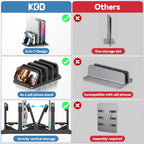 KDD 4-Slot Vertical Laptop Stand with Gravity Locking, 6-in-1 Laptop Holder Desktop Stand, Space-Saving Organizer Fits MacBook/Surface/HP/Dell/Book/Tablet/Switch/Cell Phone and Keyboard