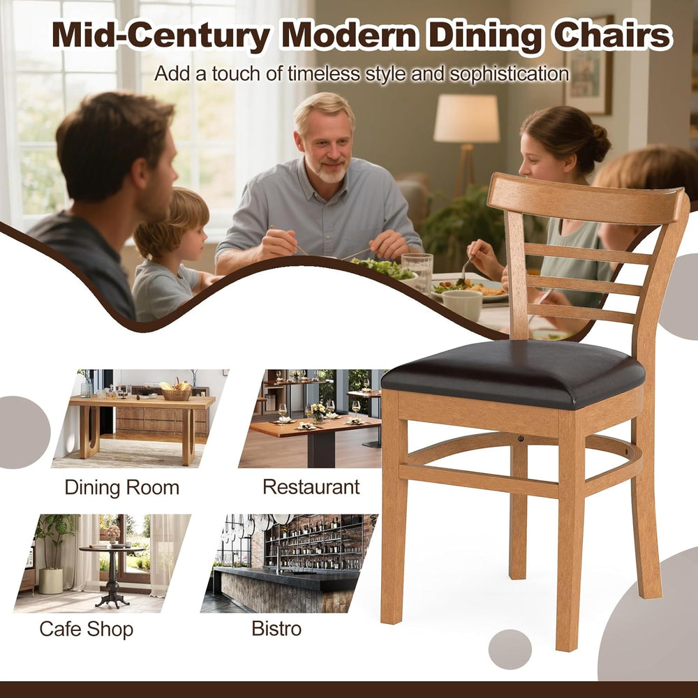 KOTEK Wooden Dining Chairs Set of 2, Solid Rubber Wood Kitchen Chairs with PU...