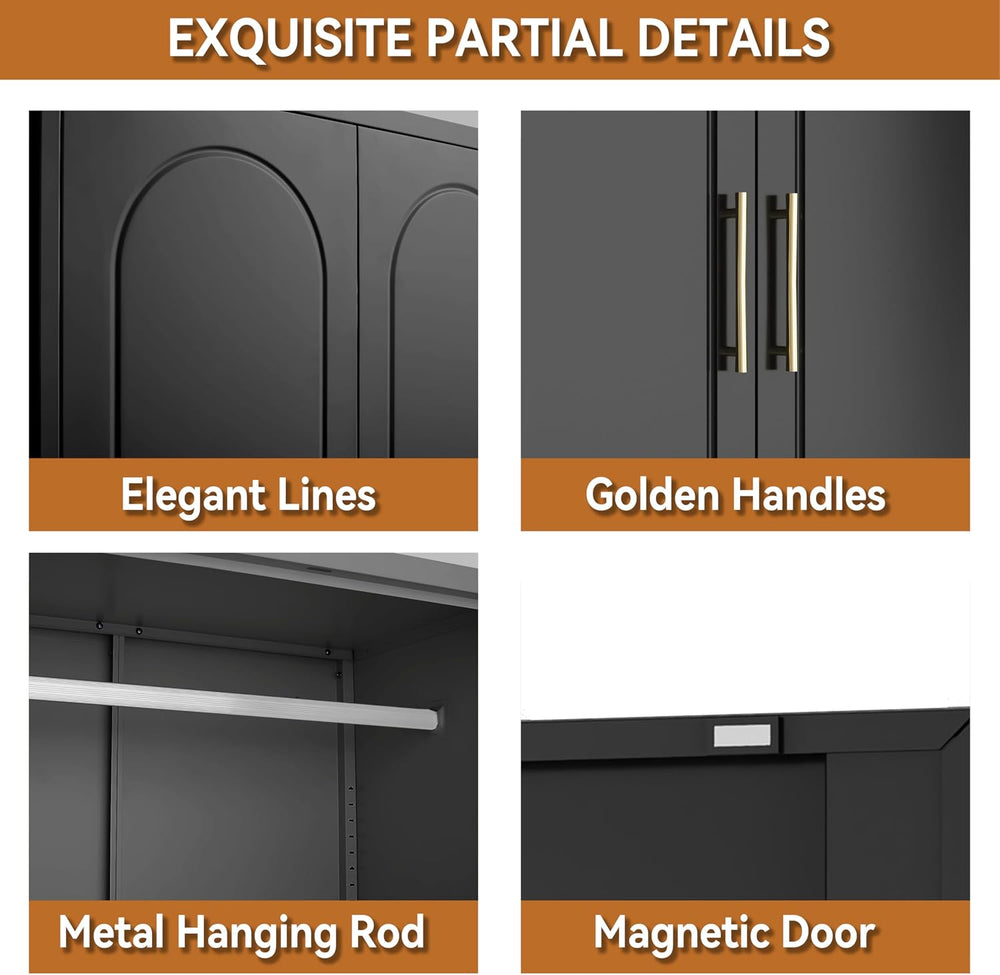 Polup 71" Black Metal Armoire Wardrobe Closet with 2 Doors and Shelves