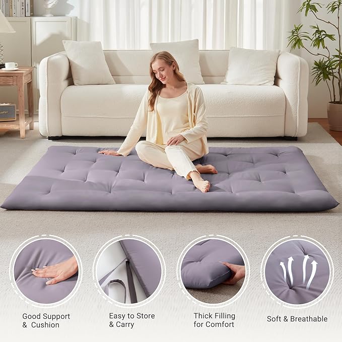 Japanese Floor Mattress, Futon Mattress Queen Size 60"x 80", 2.56&q...