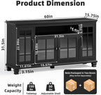 SAVOR LIFE 60-Inch Sideboard Buffet with Glass Doors, Black | 60-inch wood buffet with four glass doors, adjustable shelves and open storage for tableware, coffee bars and display