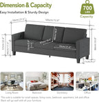 STHOUYN 73" W 3 Seater Sofa Couch with USB Ports, Grey Comfy Couches for Small Spaces, Mid Century Modern Couch Loveseat for Living Room, Apartment, Bedroom (Dark Grey)