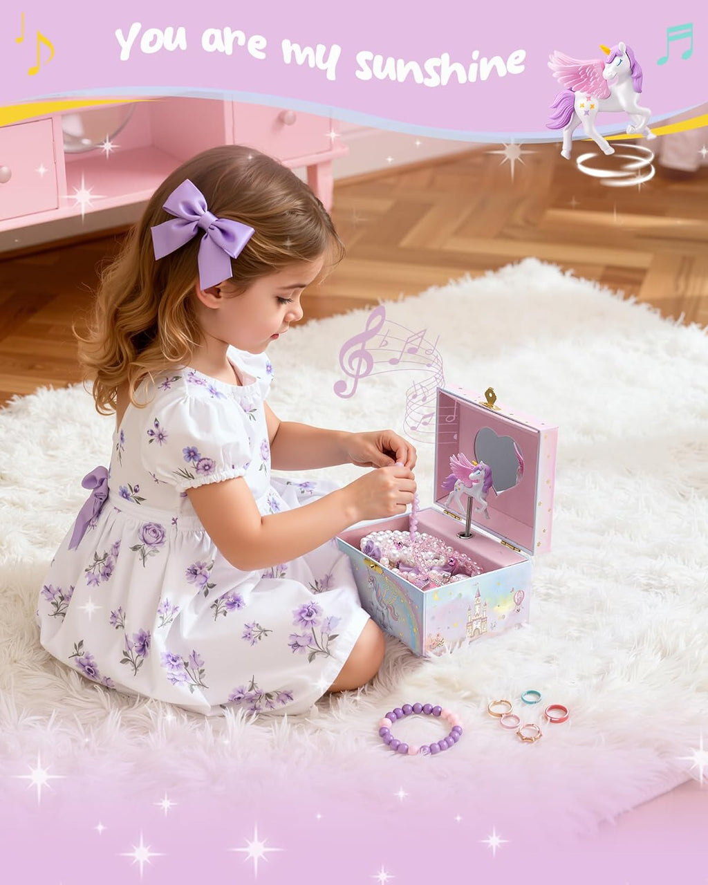 Lolalet Unicorn Jewelry Box for Girls, Kids Initial Musical Jewelry Organizer with Spinning Doll, Personalized Birthday Gifts for Little Girls Children Toddler Ages 3 4 5 6 7 8 (Box Only) -Letter A