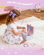 Lolalet Unicorn Jewelry Box for Girls, Kids Initial Musical Jewelry Organizer with Spinning Doll, Personalized Birthday Gifts for Little Girls Children Toddler Ages 3 4 5 6 7 8 (Box Only) -Letter A