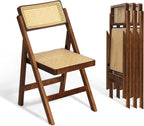 VINGLI 4 Pack Rattan Dining Chair, Wood Folding Chair with 360° Swivel Backrest, Rubberwood Frame and Rattan Woven Seat and Back, Walnut, Set of 4