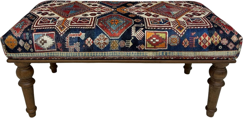 Animal Print Rug Upholstered Ottoman, Boho Piano Bench, Decorative Wood Bench...
