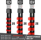 Socket Organizer Drive ABS Tools - Red Socket Holder, Premium Quality 12 Pieces Socket Holders Kit 1/4-Inch x 64 Clips, 3/8-Inch x 60 Clips, 1/2-Inch x 48 Clips（12PC,Red)