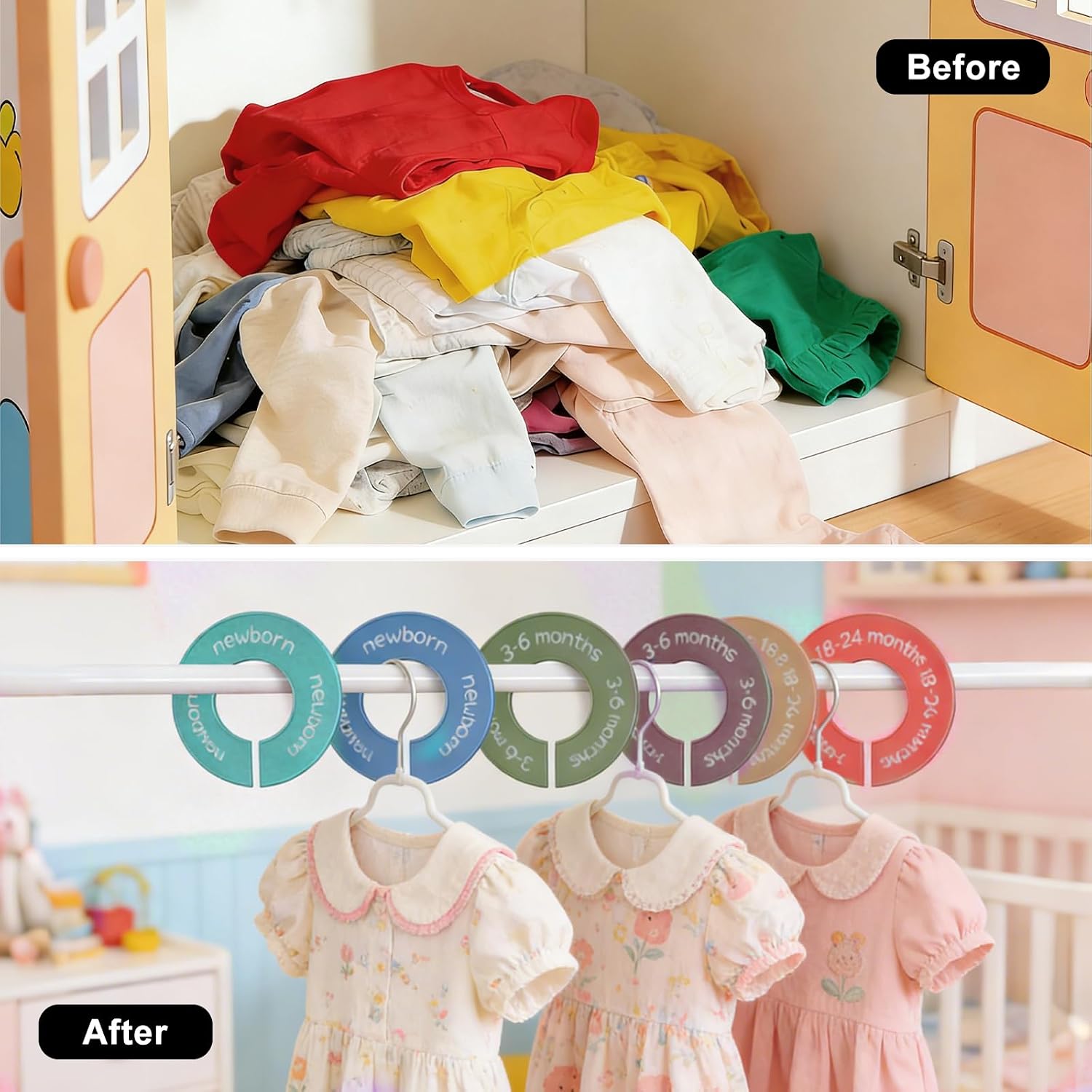 8pcs Baby Closet Dividers, Durable Baby Clothes Organizer for 0-24 Months | Round Baby Size Closet Dividers Easy-Sort Nursery Closet Dividers with Clear Labels - Fits Most Rods