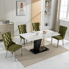 Luxury Upholstered Dining Chairs Set of 2, Olive Green Kitchen Chair with Silver Metal Legs, Velvet Tufted Back Dining Chair, Sillas de Comedor, Modern Kitchen & Dining Room Chairs (Olive, 2 Pcs)