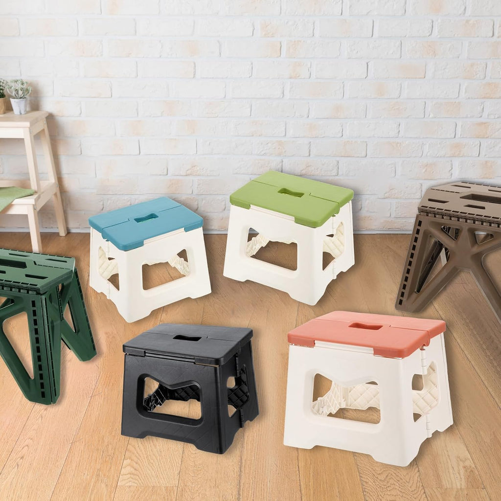 uxcell 8" Folding Step Stool for Adults 165 lbs Capacity Non-Slip Step Stool with Handle Collapsible Foot Stools, Blue Small Stepping Stool for Bathroom, Bedroom, Kitchen
