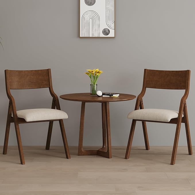 Ball & Cast Modern Folding Chairs Upholstered Kitchen Dining Chair Seating Set of 2, Walnut