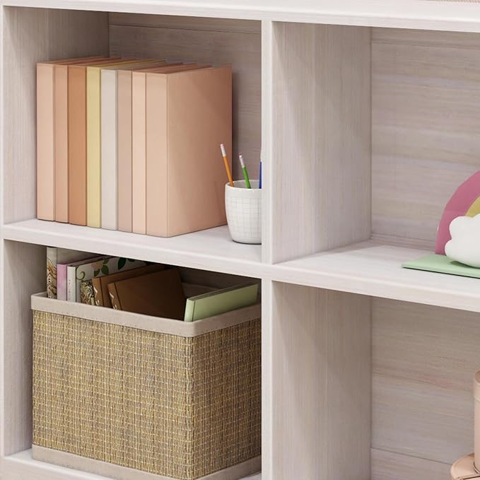 Max & Lily Modern Farmhouse 4-Shelf Bookcase, Solid Wood Bookshelves for Kids Bedroom, White Wash