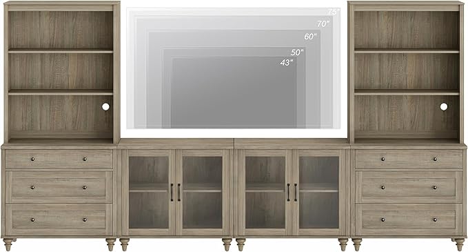 WAMPAT Entertainment Center with Bookshelves for TVs up to 75", Farmhous...