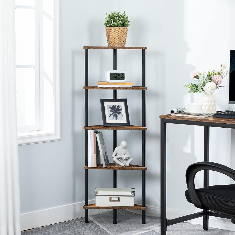 HOOBRO Corner Shelf Stand, Industrial 5-Tier Corner Bookshelf with Metal Fram...